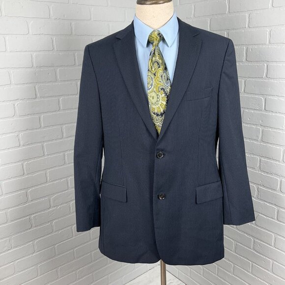 Hugo Boss Blazer Men 42L Blue Pinstripe Classic Career Wool Suit‎ Jacket VTG - Picture 2 of 15